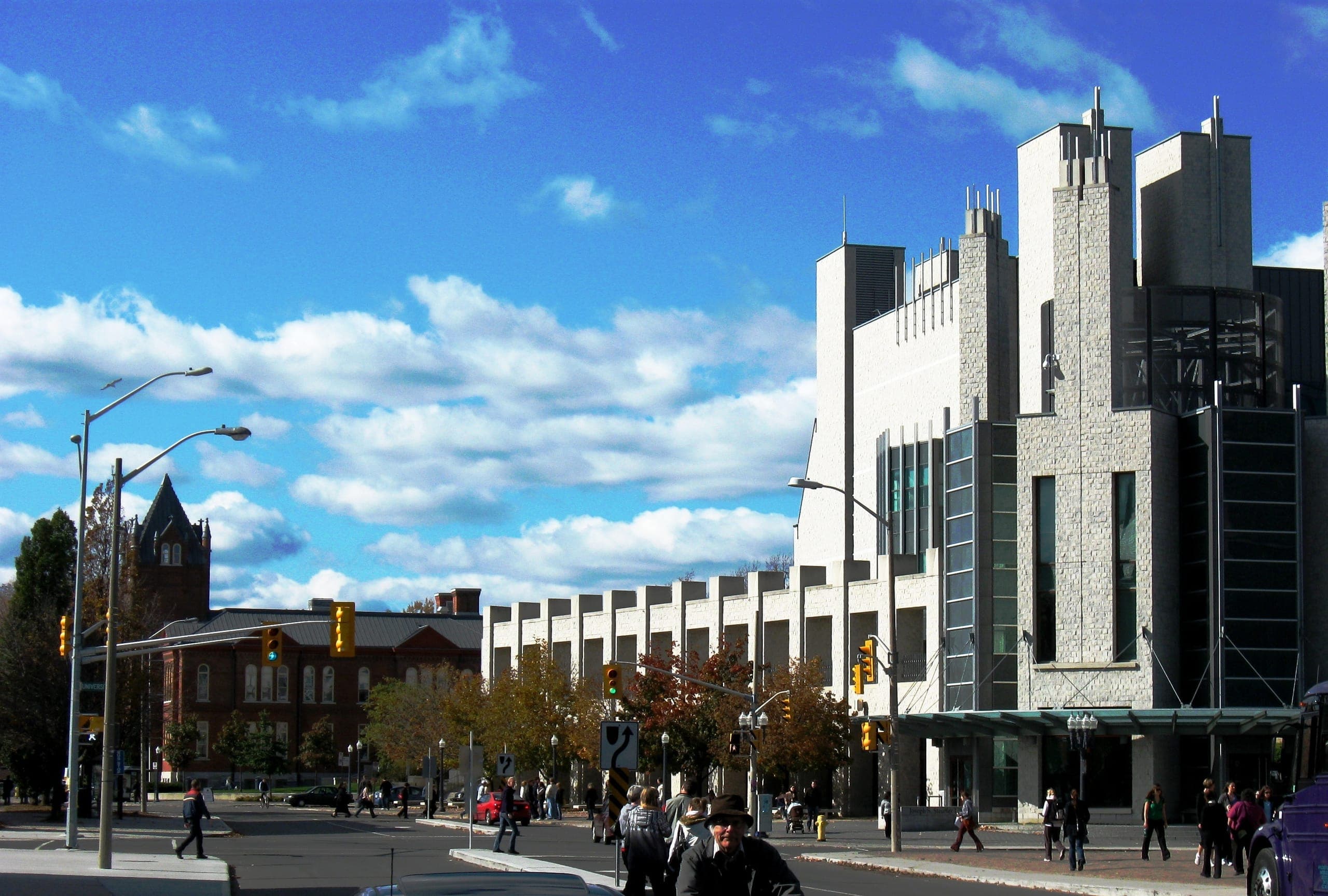 The limestone front of Stauffer Library at Queen's University